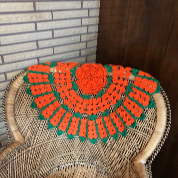 70's XL Orange/Green Large Couch Protector - Handmade Doilie - Furniture Cover - Picture 4 of 10